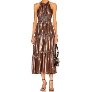 A.L.C Elara Sleeveless Metallic Brown Halter Midi Dress In Size 6